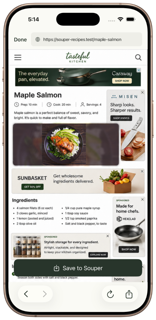 Online recipe saved into Souper