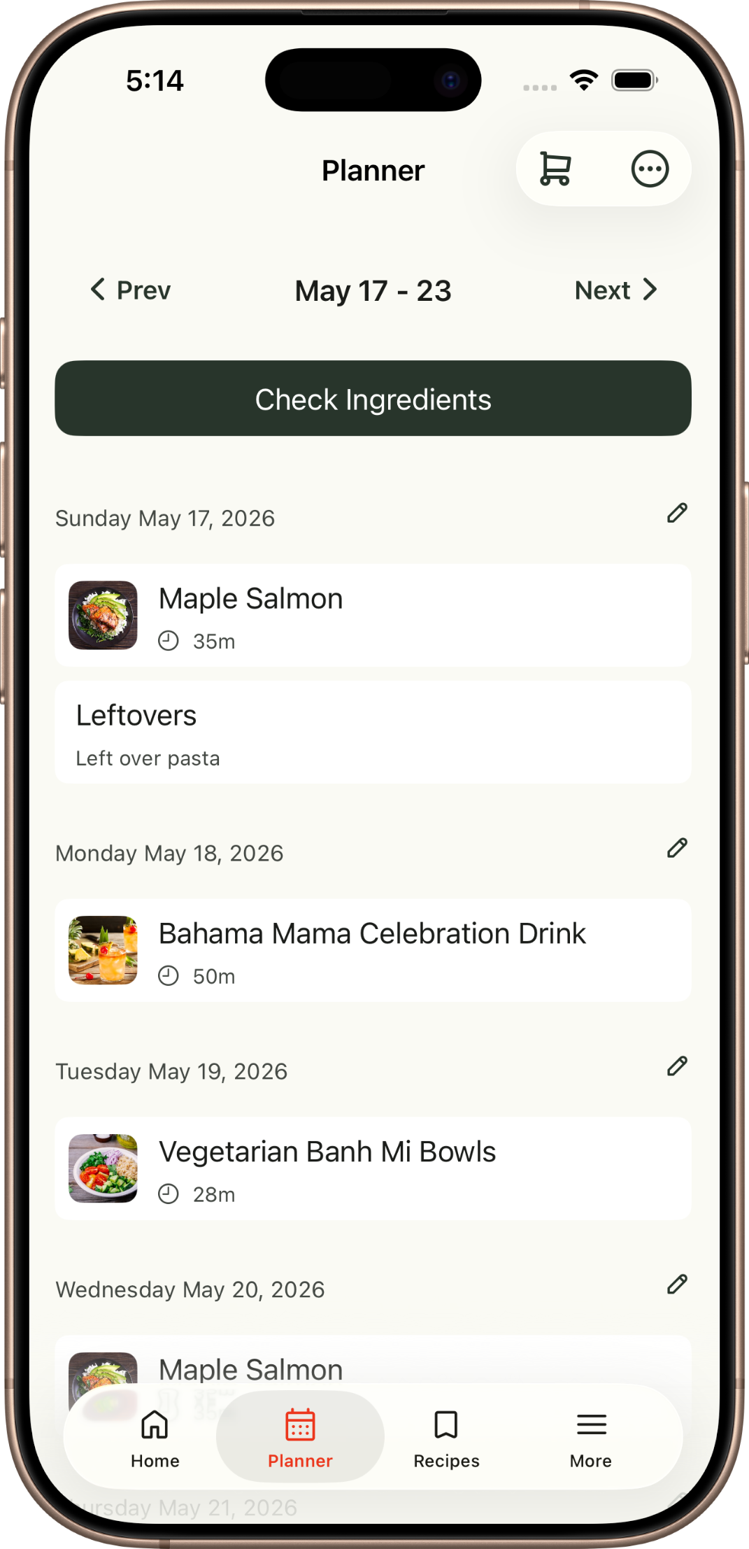 Weekly planning in Souper