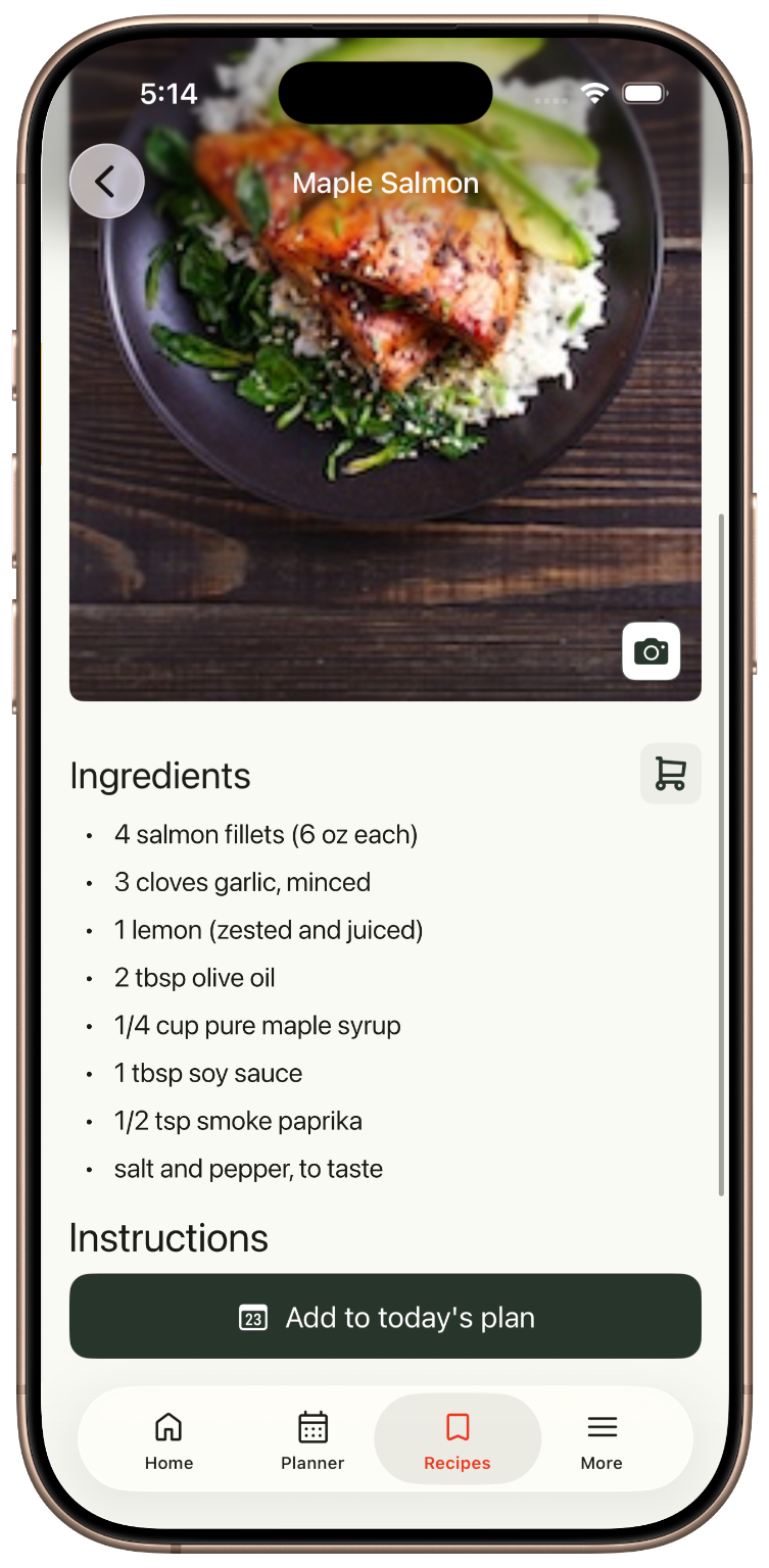 Saved recipe details in Souper
