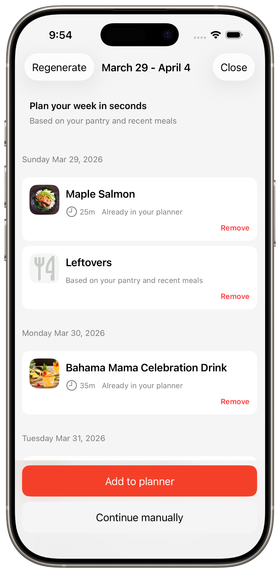 Souper meal planning view