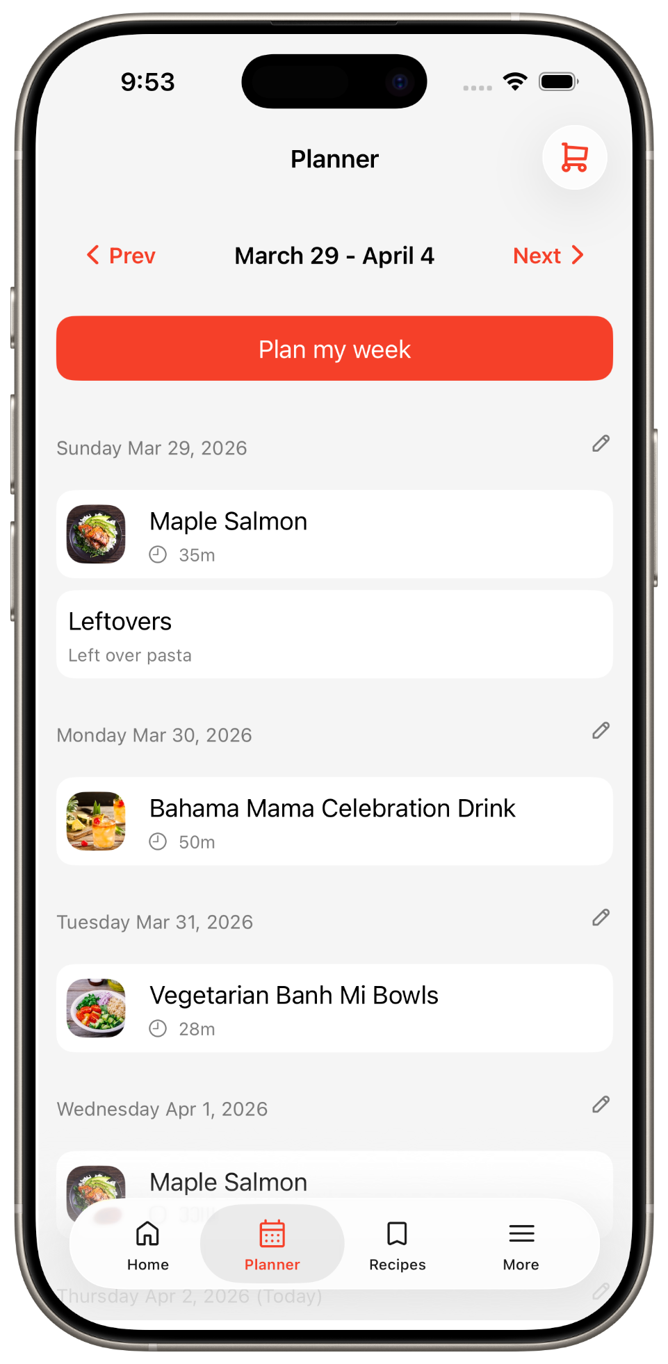 Weekly planning flow